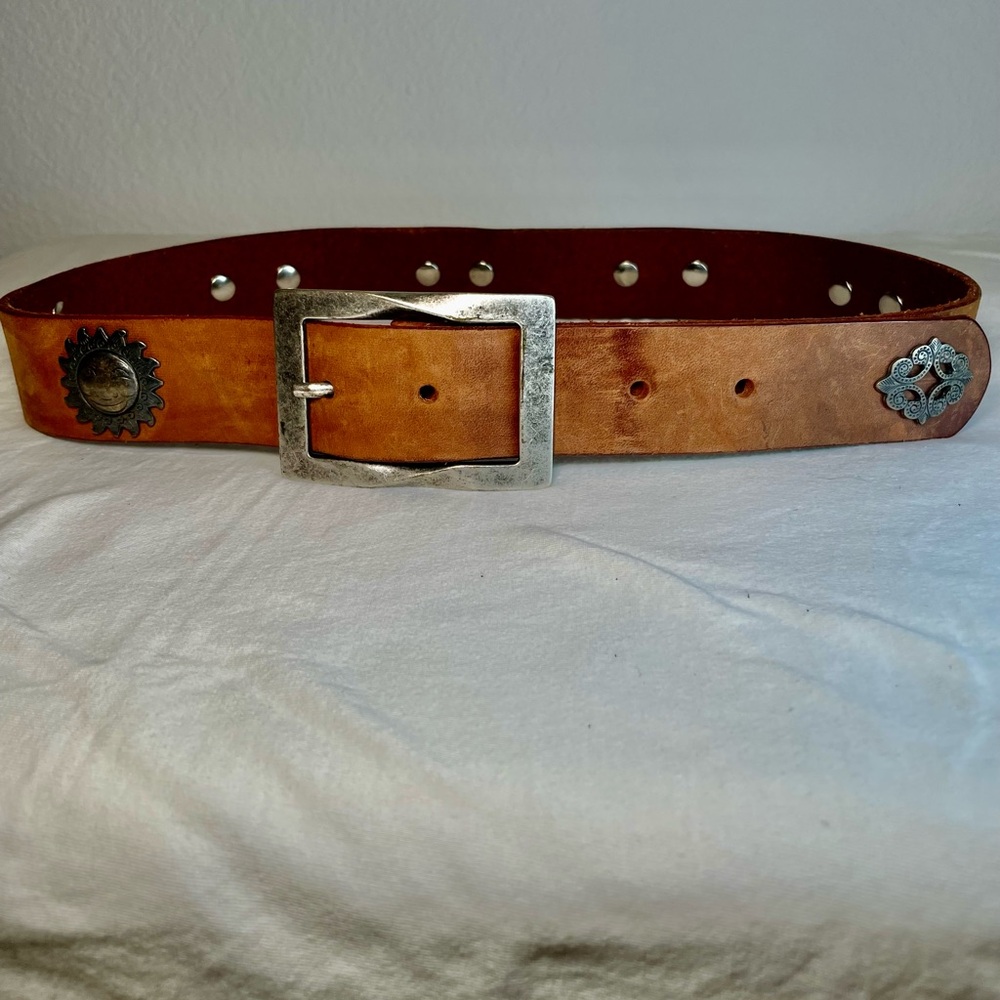 F. I. M. Italia Brown Italian Leather Belt with Silver Accents